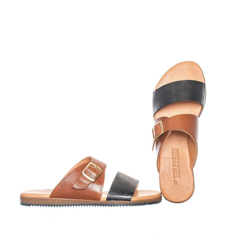 Dam Ten Points Sandaler|Slip-in sandaler|Hållbara sandaler | Tindra Slip-In — Svart/Konjak